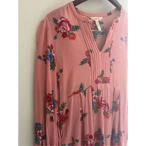 Matilda Jane Let’s Go Out Peach Floral Pleated Dress- small - Picture 4 of 7